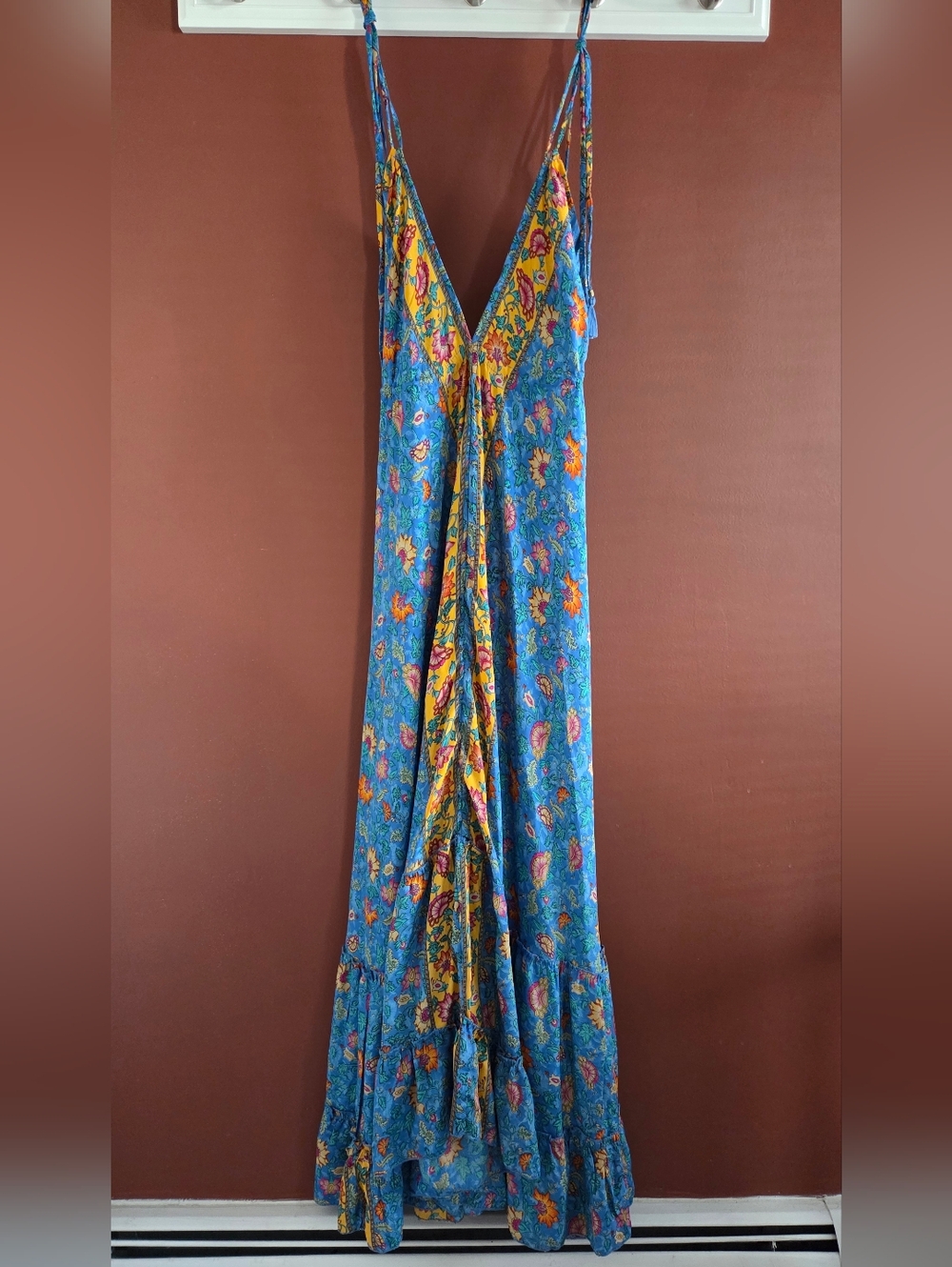 Indian  Printed Silk Backless Maxi Dress Bohemian Hippie